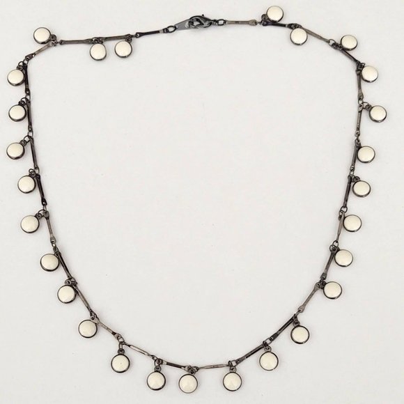 Creamy white enamel disk dangle fringe necklace - Picture 8 of 9